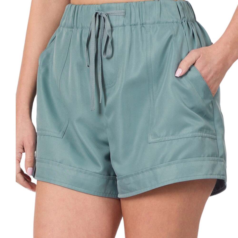 Zenana Blue Gray Drawstring Shorts Size X-Large